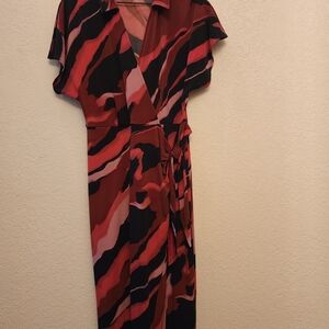 Nine West Red and Black Patterned Midi Dress